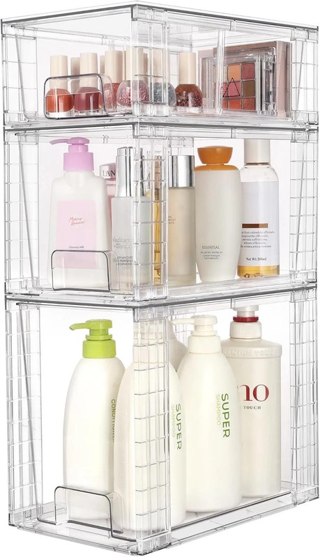 Vtopmart 3 Pack Clear Stackable Storage Drawers,Easy to Assemble Bathroom Organi gallery