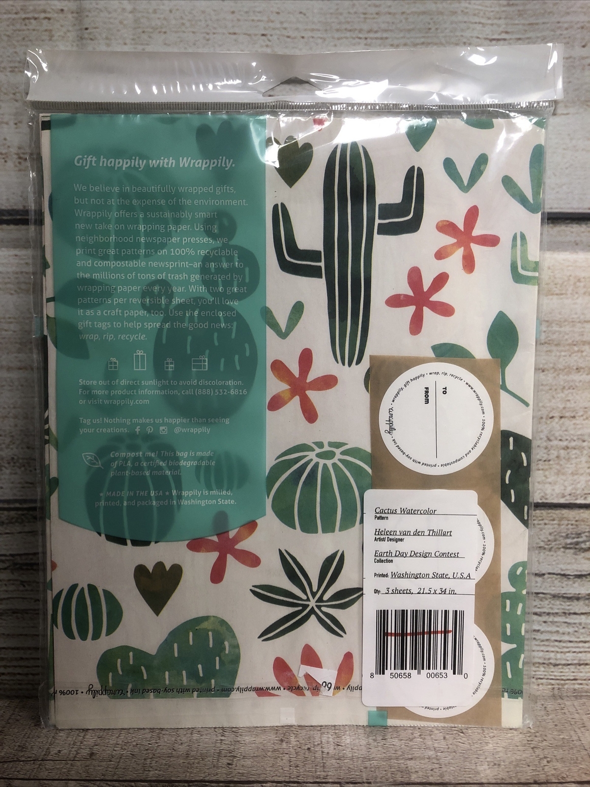 Plastic Free Recycled Wrapping Paper Eco friendly Compostable Cactus Earth Day gallery