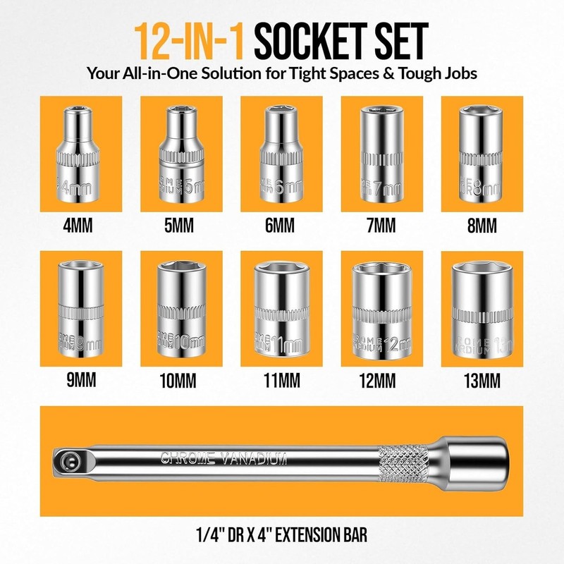 12PCS 1/4 Inch Drive Socket Set, Mini Ratchet Socket Wrench Set, Small M gallery