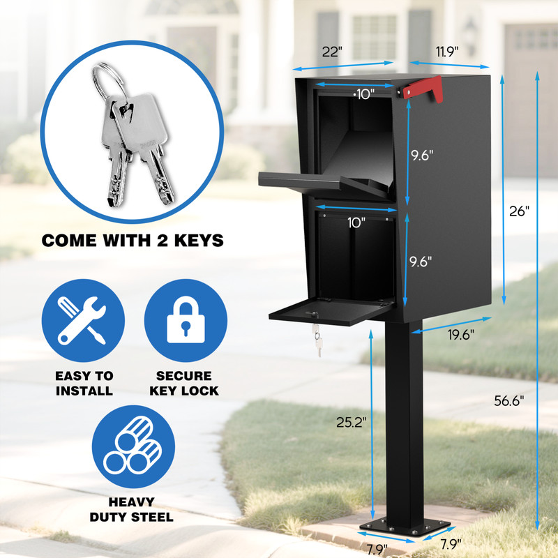 Curbside Locking Mailbox for Packages, Street Large Mailbox Post Mount - Black gallery