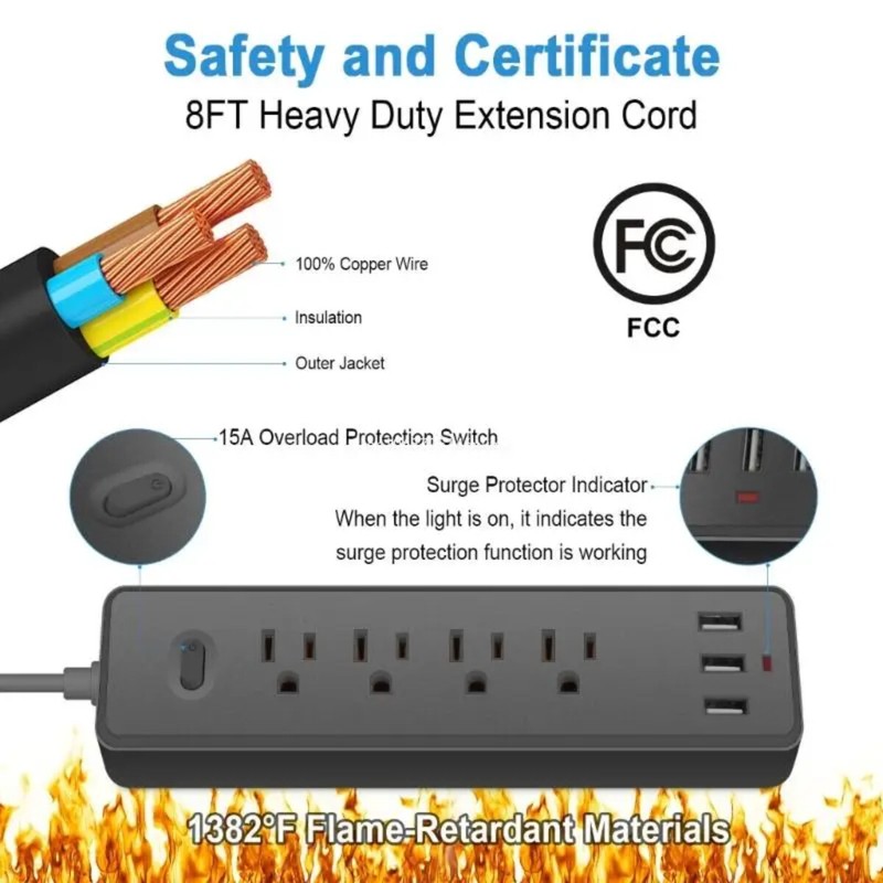 Wall Mountable USB Surge Protector Power Strip with 3 USB Ports & 4 Outlet Plugs gallery