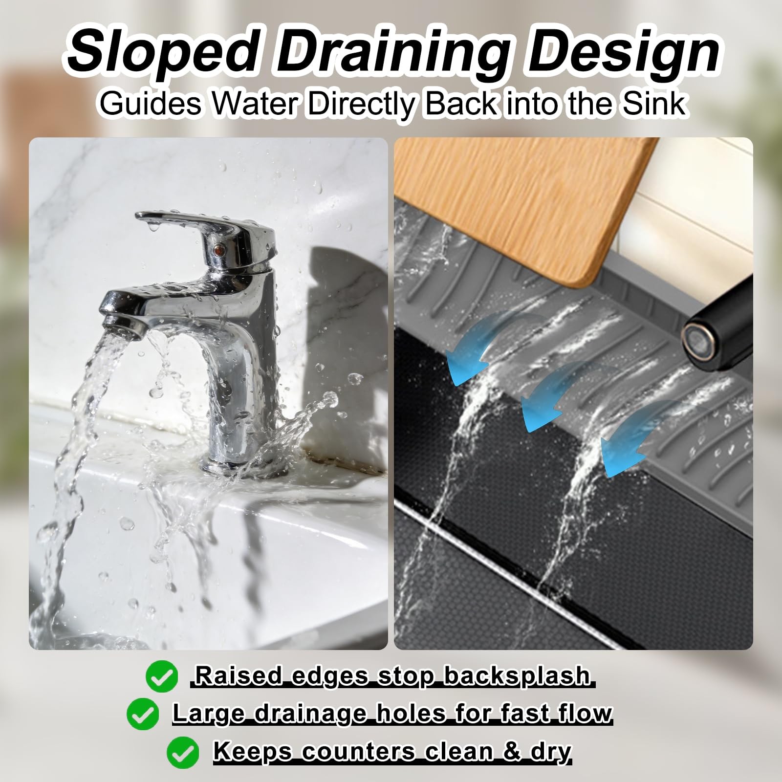 2-Piece Sink Splash Guard – Upgraded Silicone Draining Mats, Faucet Draining ... gallery