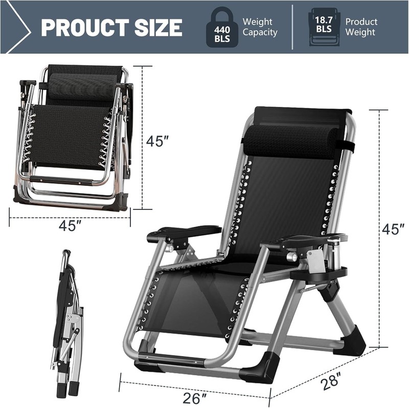 Begonia.K Zero Gravity Chair, Adjustable Reclining Lounge Padded Chair &Headrest gallery