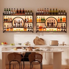 3-Tier Fully Assembled Wine Rack Wall Mounted LED Lighted Liquor Display Shelf