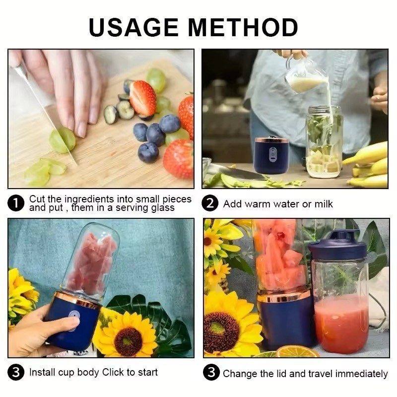 Wireless Portable Blender 400ml Single Double Cup Set 6 Stainless Steel Blades gallery