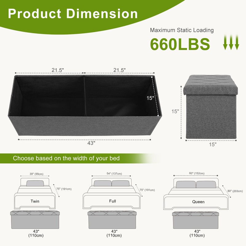 Large Foldable Ottoman Bench - Ideal Storage Chest for Bedroom End of Bed gallery