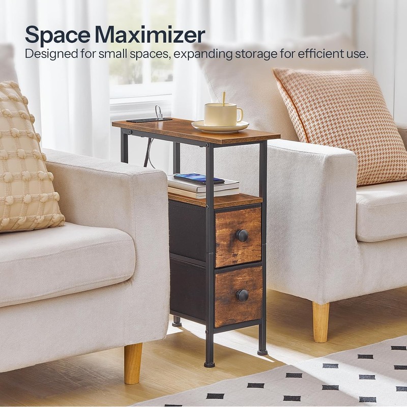 End Table with Charging Station Side Table with 2 Fabric Drawers Nightstand gallery