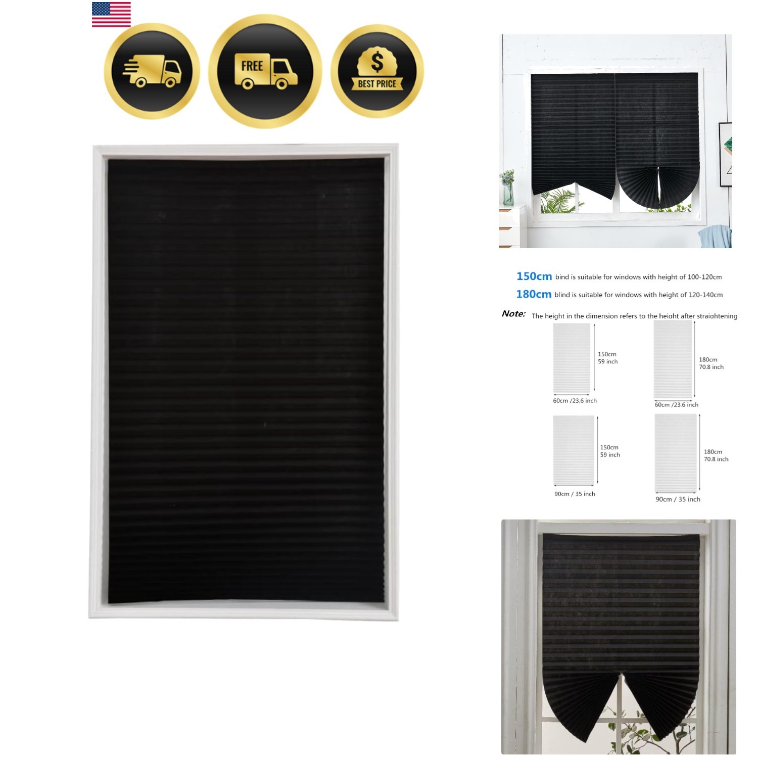 2 Pack Temporary Blackout Blinds for Window, Self Adhesive Pleated Cordless N... gallery