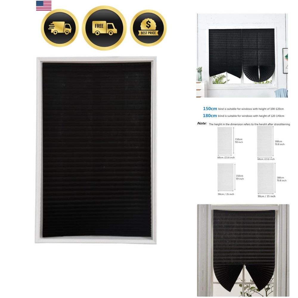 2 Pack Temporary Blackout Blinds for Window, Self Adhesive Pleated Cordless N...
