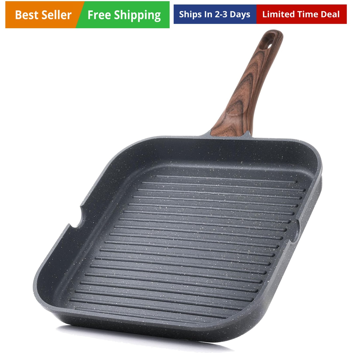 Nonstick Grill Pan for Stove Tops, Versatile Griddle with Pour Spouts, Square... gallery