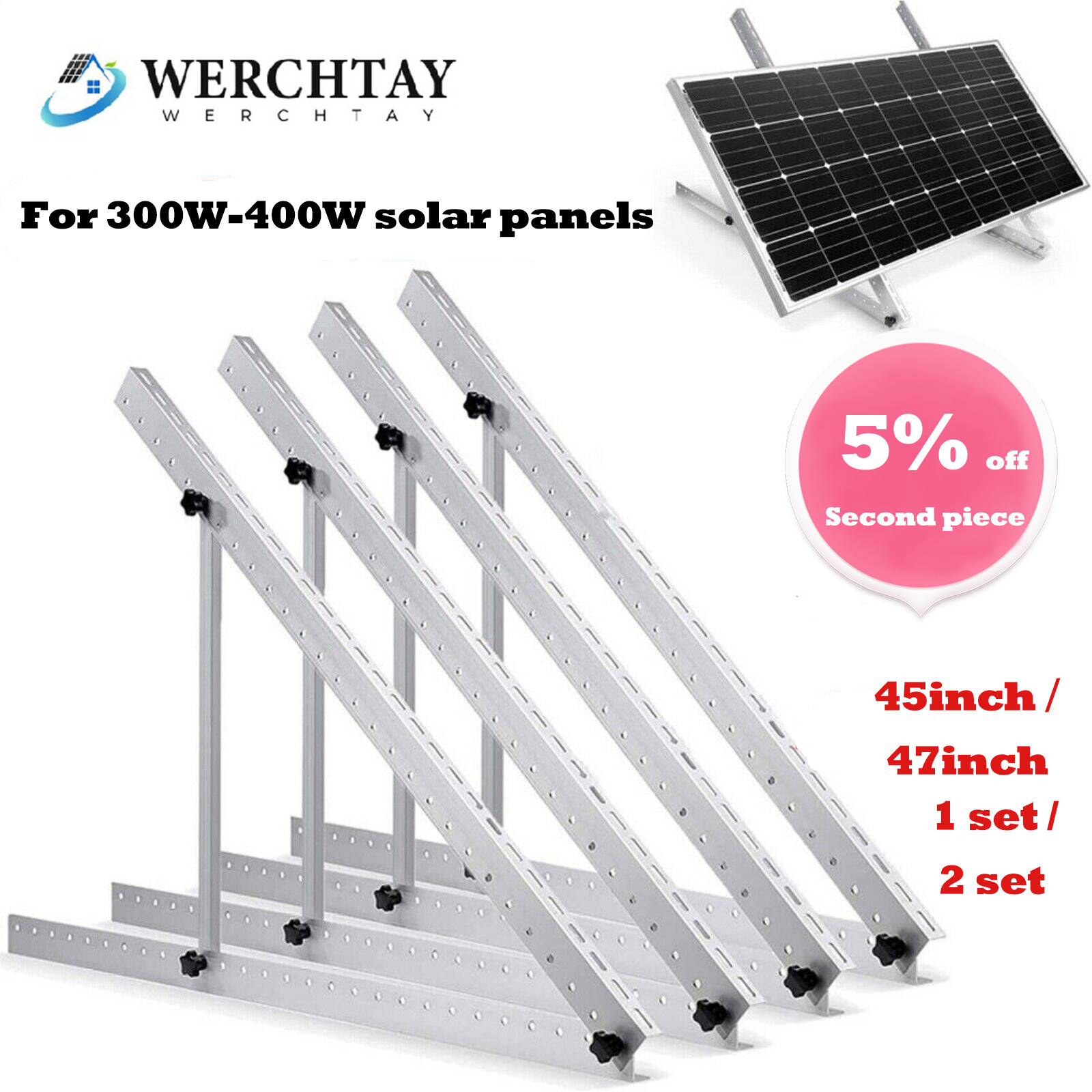 (45/47in）Solar Panel RV Tilt Mount Brackets Roof Flat Surface Adjustable Frame gallery