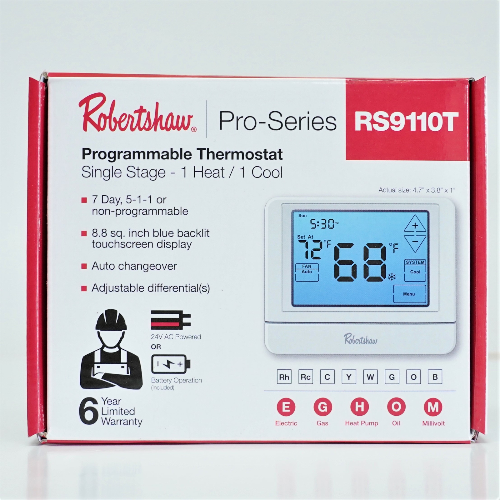 Robertshaw RS9110T Programmable Wall Thermostat 1 Heat 1 Cool Touchscreen gallery