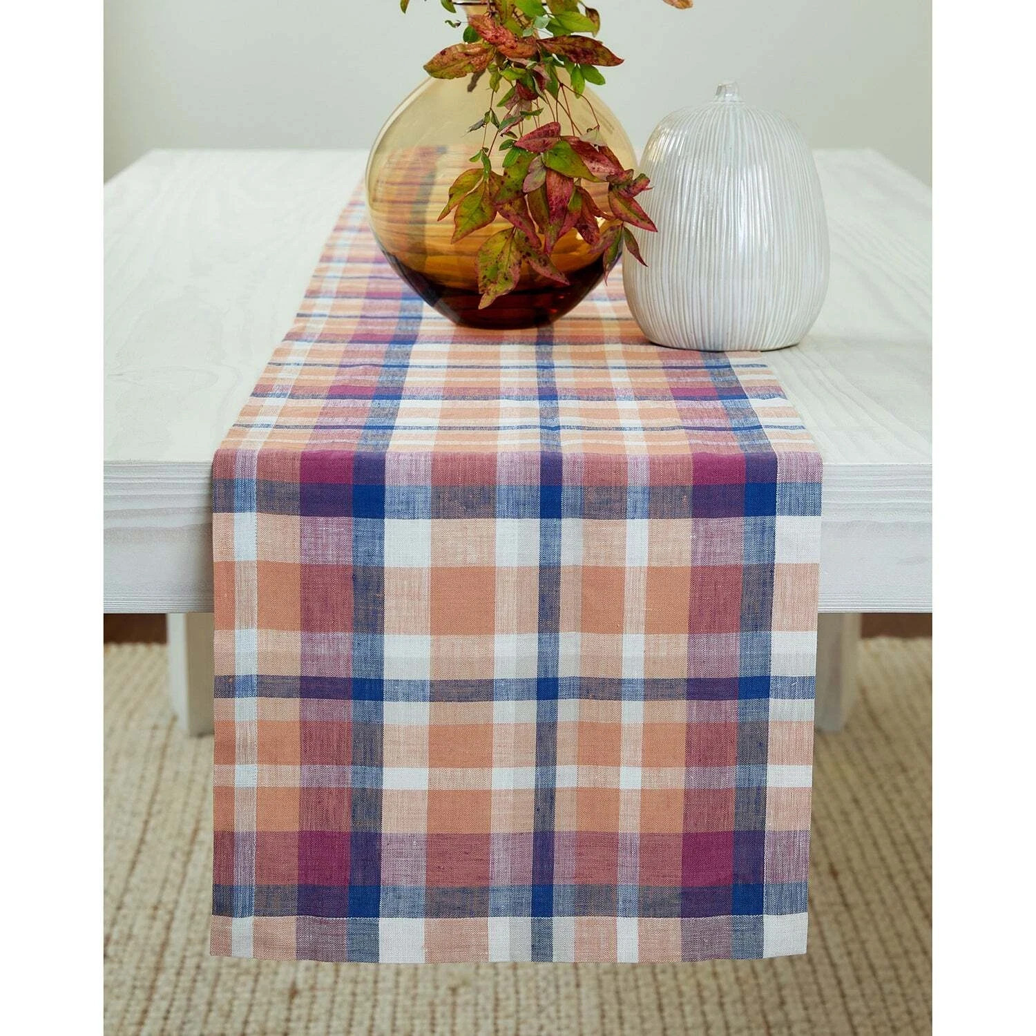 Solino Home 100% Linen Plaid Table Runner - 14 x 48 Inch - Fall Flavors Madras gallery