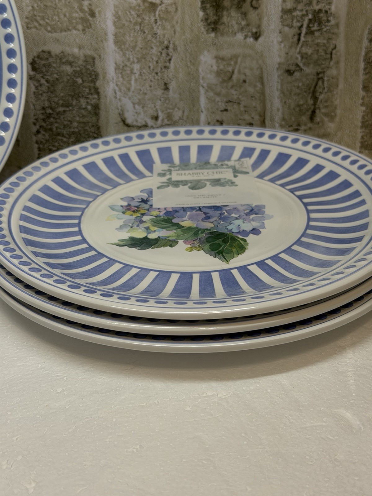 Shabby Chic Purple Hydrangea Stripes Melamine Luncheon Salad Plates Set Of 4 gallery