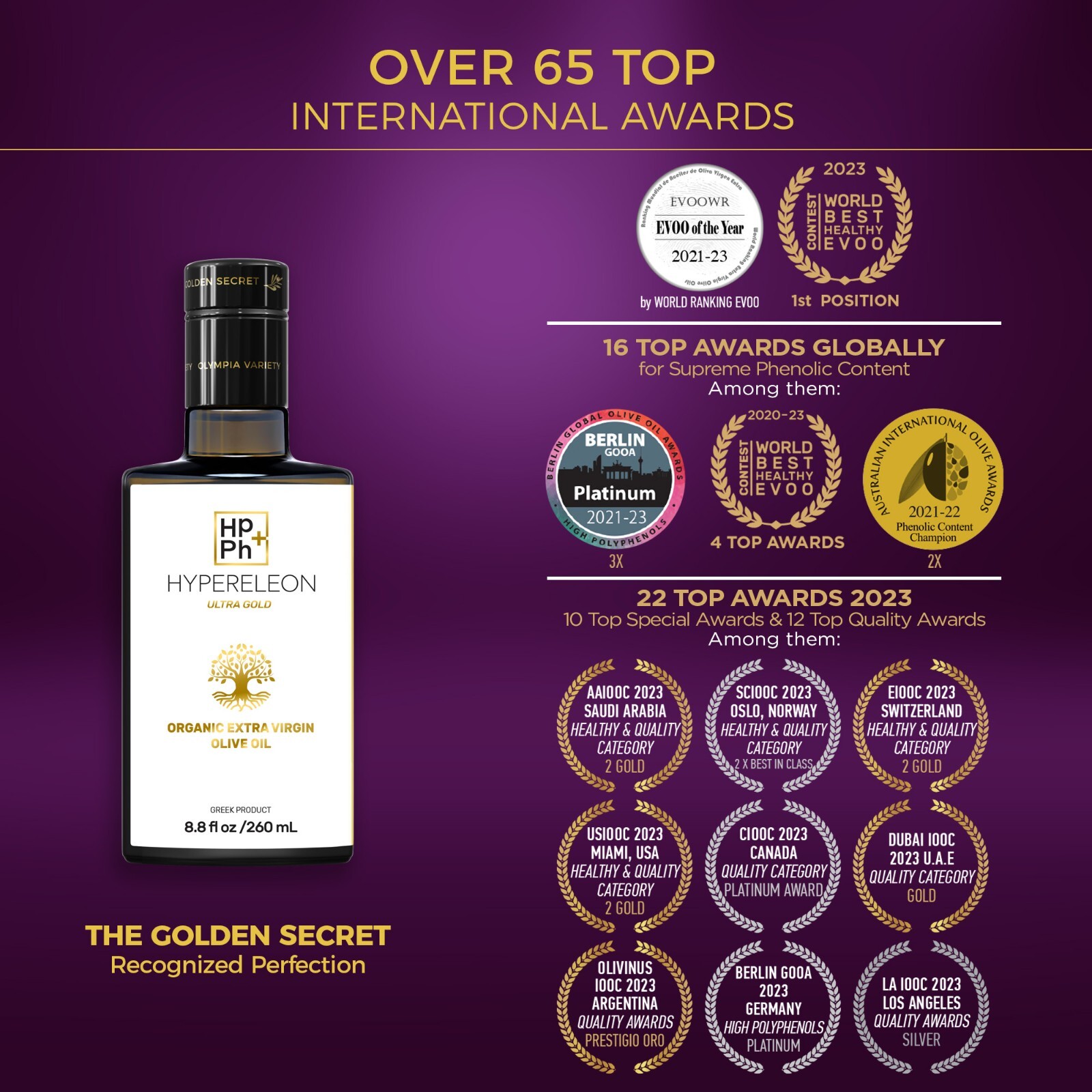 HYPERELEON ULTRA GOLD | Premium Olive Oil Rich in Polyphenols | 65 Awards 260ml gallery