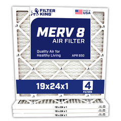 Filter King 19x24x1 Air Filter 4-PACK MERV 8 Actual Size 19 x 24 x .75″