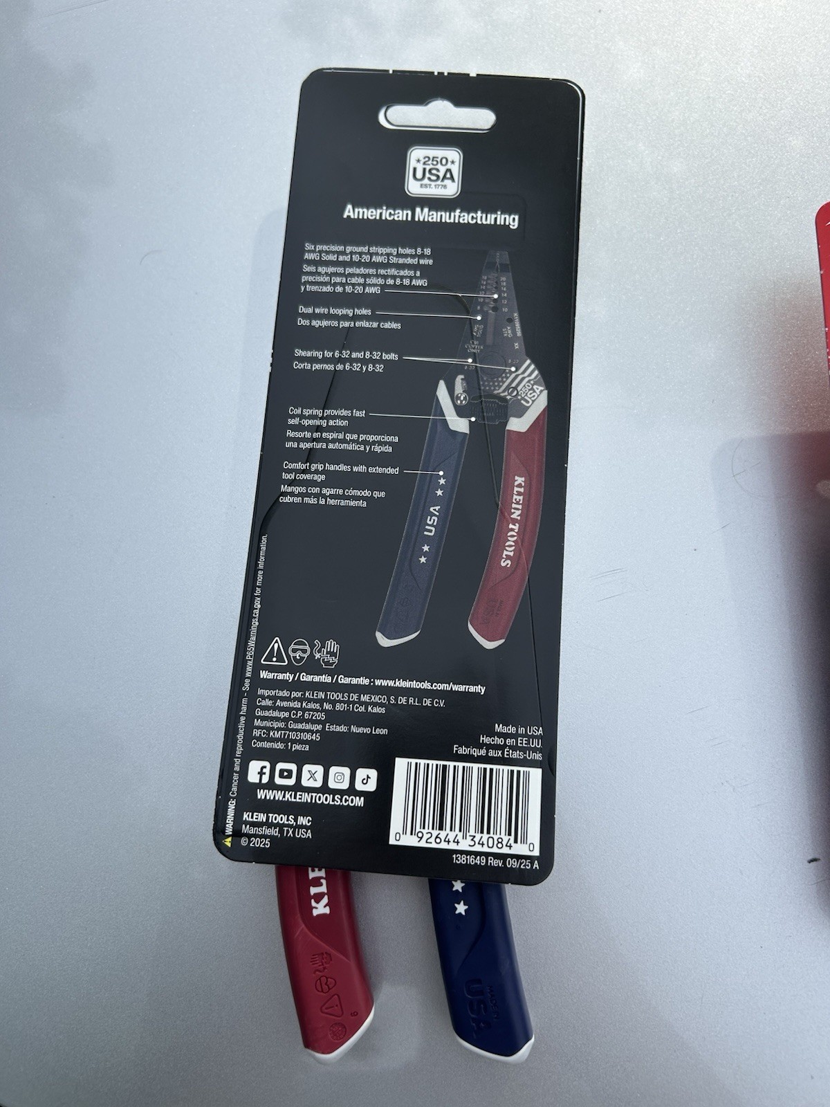 Klein USA 250th Limited Edition Wire Strippers 8-20 AWG Red White Blue gallery