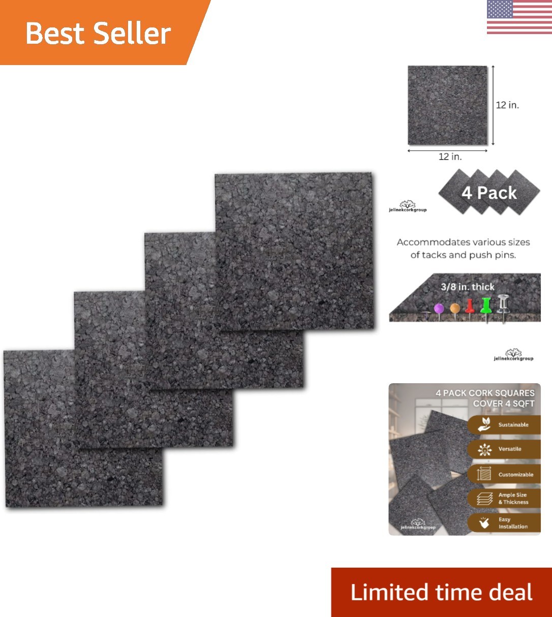 Sound Dampening Dark Cork Wall Tile Set - Enhance Your Space with Style gallery