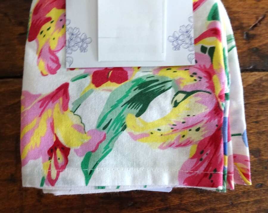 APRIL CORNELL LILLIANNA Pink Blue Multi FLORAL Cotton NAPKINS 12PC gallery