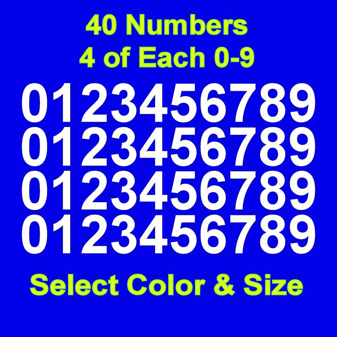 0-9 Numbers Vinyl Sticker Decals - Set of 40 - Select Color & Size 1/2" thru 4" gallery