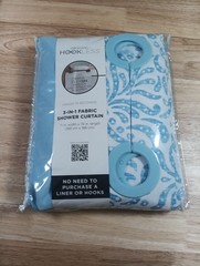 Original Hookless 3 In 1 Fabric Shower Curtain Blue Swirl New 71 X 74″
