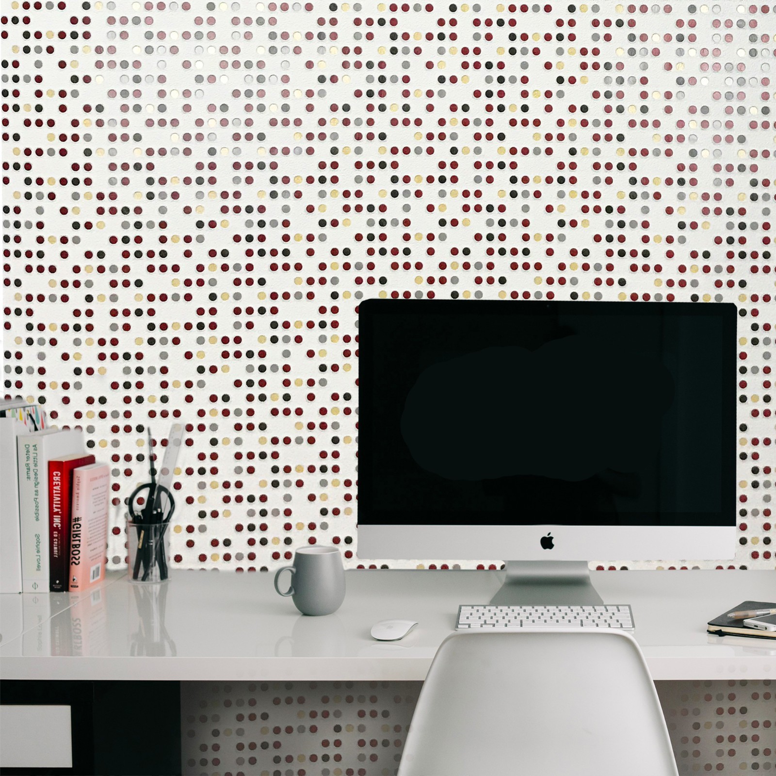 White Red Gold Gray Wallpaper Polka dot textured pattern wallcoverings rolls 3D gallery