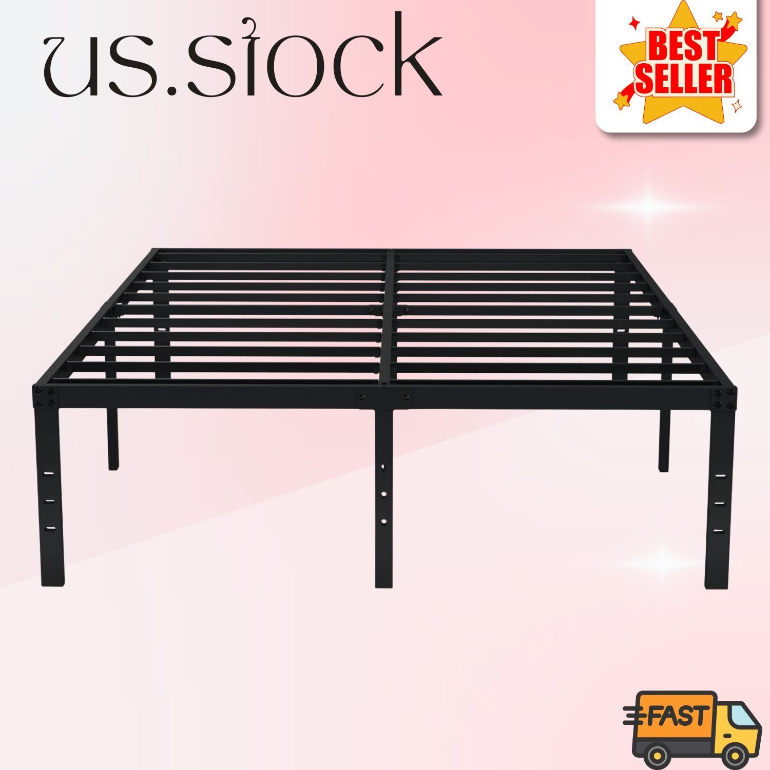 18" Queen Metal Platform Bed Frame - Heavy Duty Black Steel Slat Support gallery