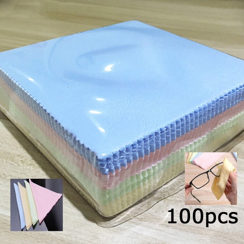 100pcs Microfiber Glasses Cleaning Cloth 5.1"×5.1" Clean Spectacles Dust Smudges gallery