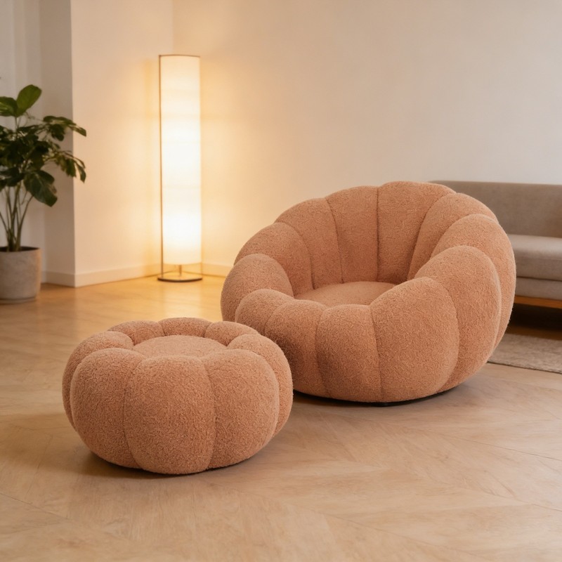 ༝Single Sofa Chair Pumpkin Shape Round Chair Accent Reading Relaxing Modern gallery