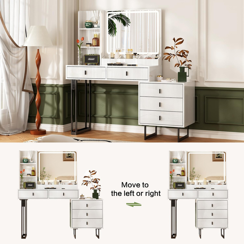 Modern Vanity Desk with Touch Screen Mirror & Charging Station, White gallery