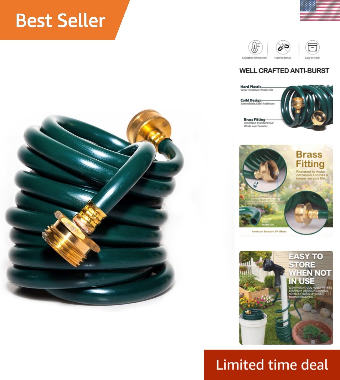 Lightweight 10FT Recoil Garden Hose - Perfect for Small Outdoor Spaces gallery