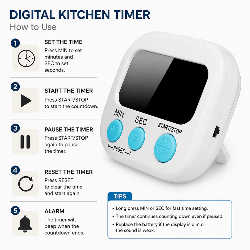 Digital Kitchen Timer Display Loud Alarm Magnetic Backing Baking Study Clock gallery