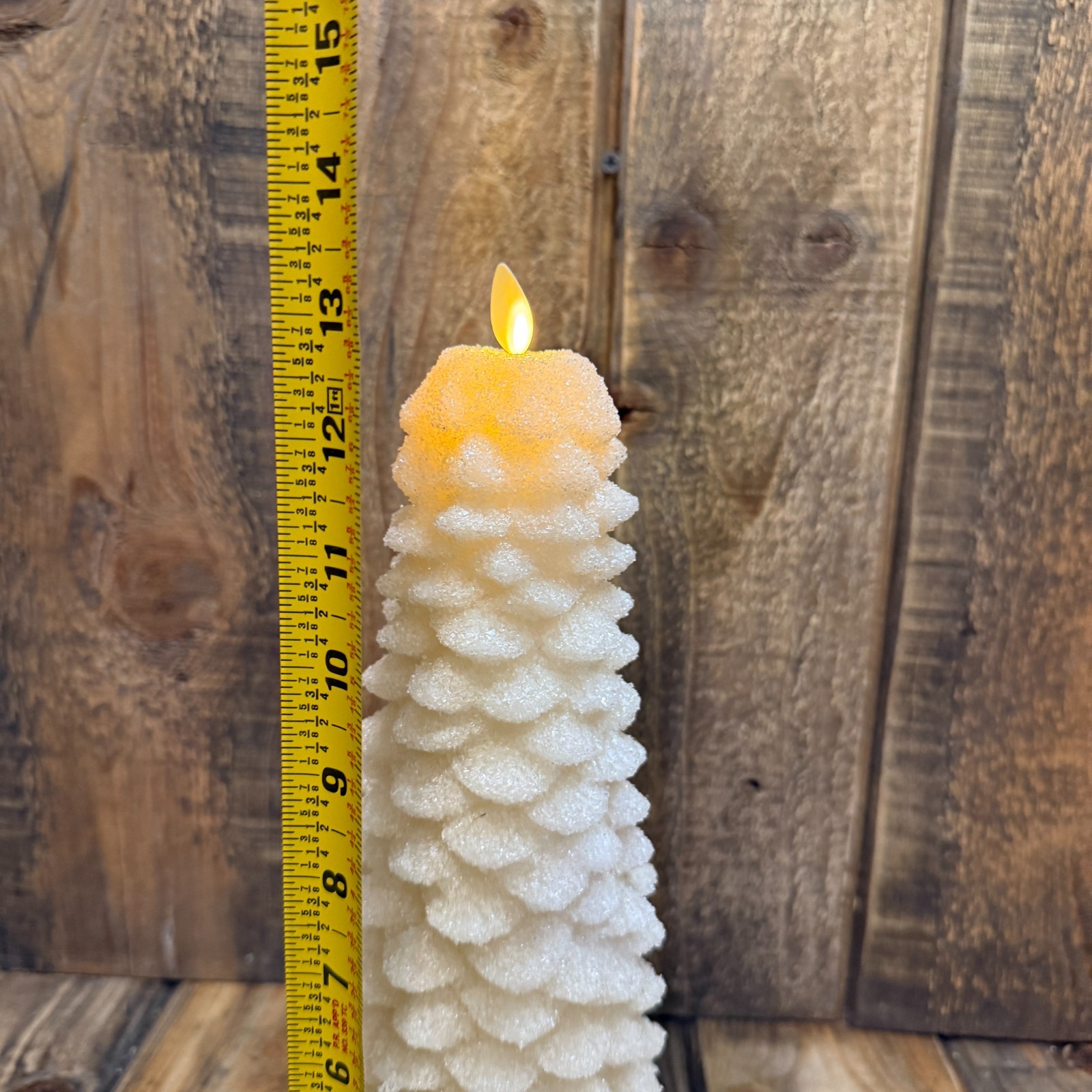 POTTERY BARN PREMIUM FLICKERING FLAMELESS FROSTED TREE CANDLE, XL 13"~TRUE WHITE gallery