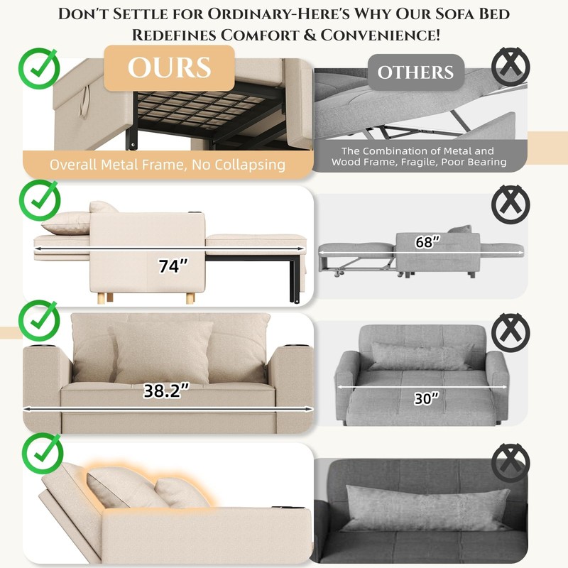 Esright Convertible Sofa Bed 3-in-1 Arm Chair Folding Recliner Sleeper 5 Color gallery