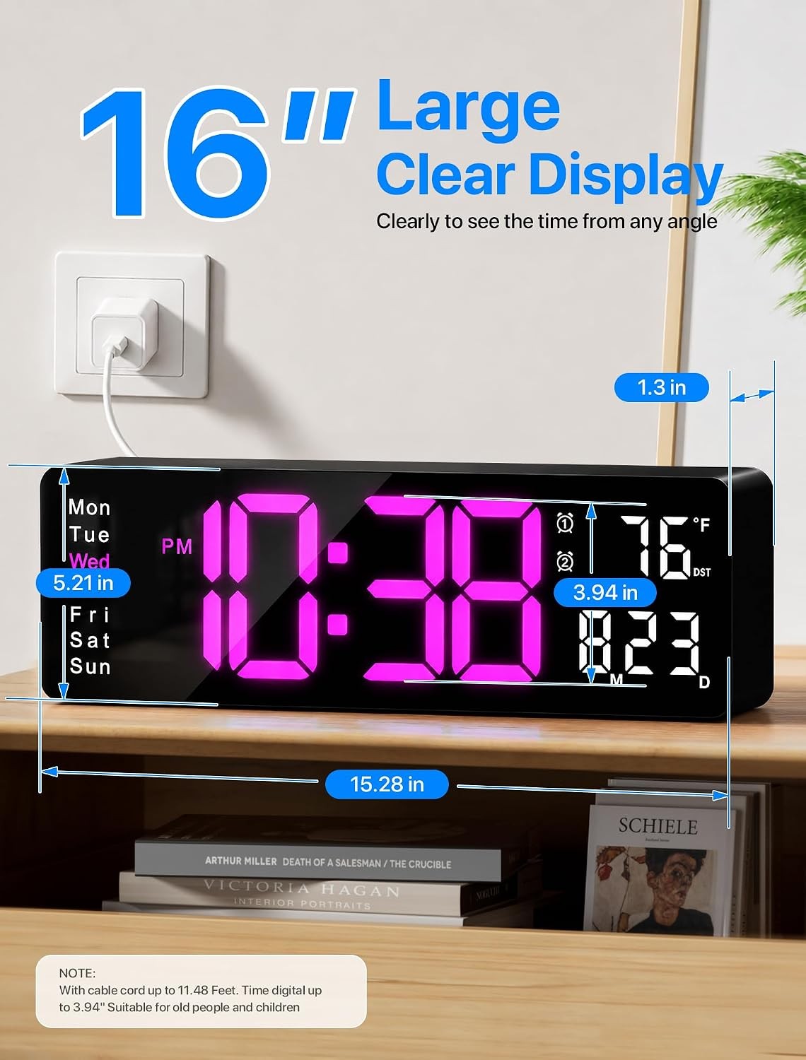 Digital Wall Clock, 16" Large Display Digital Clock with Remote Control Dimming gallery