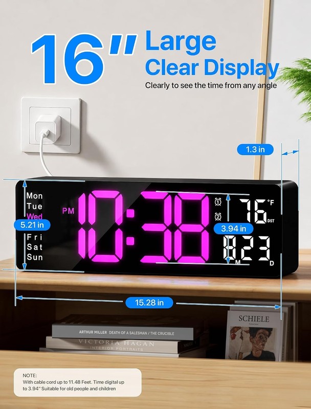 Digital Wall Clock, 16" Large Display Digital Clock with Remote Control Dimming gallery