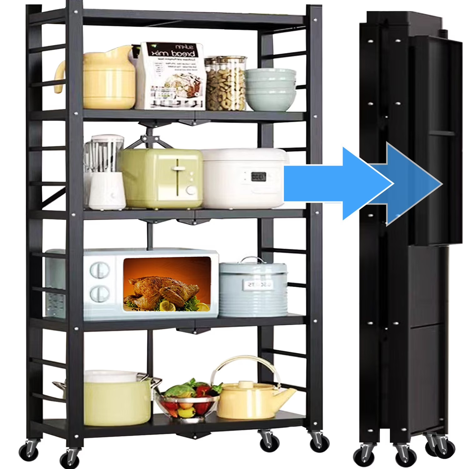 5-Tier Foldable Shelving Unit on Wheels 397LBS Heavy Duty Metal Storage Rack gallery