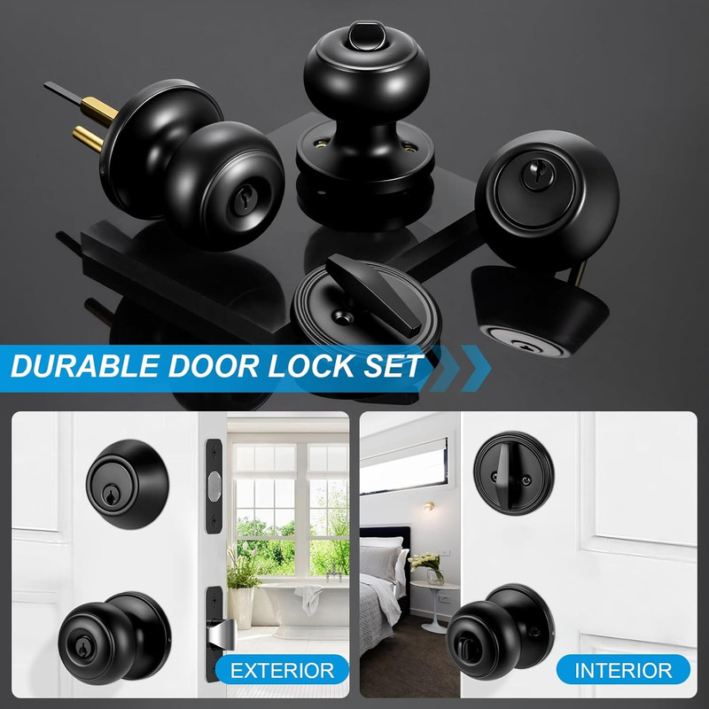 4 Pack Matte Black Door Lock Set Deadbolt And Knob Keyed Alike With Keys gallery