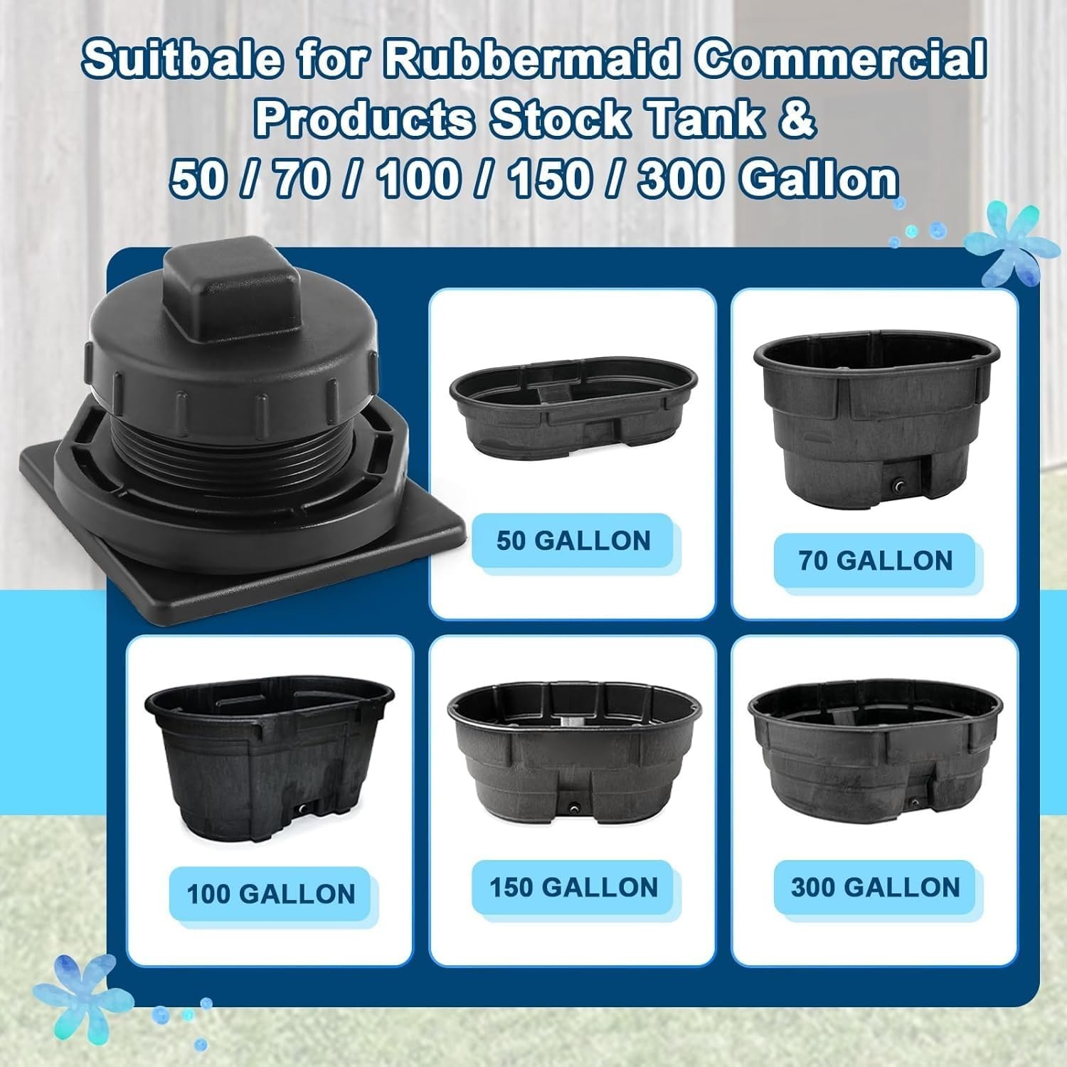 Stock Tank Drain Plug Kit for Rubbermaid Commercial 50/70/100/150/300 Gallon. gallery