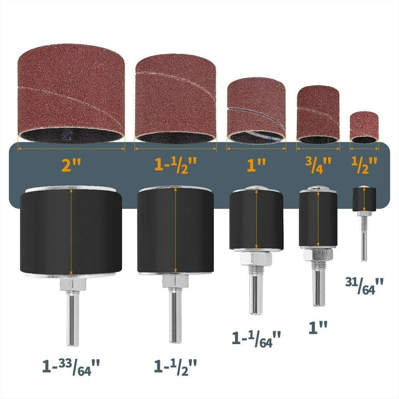25PC 1/2"-2" Spindle Sanding Drum Kit Sleeves Set for Drill Press Sander Paper gallery