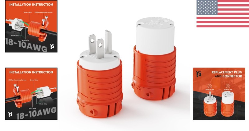 Adjustable 3-Prong Plug & Connector Set, Reliable for Home and Industrial Use gallery