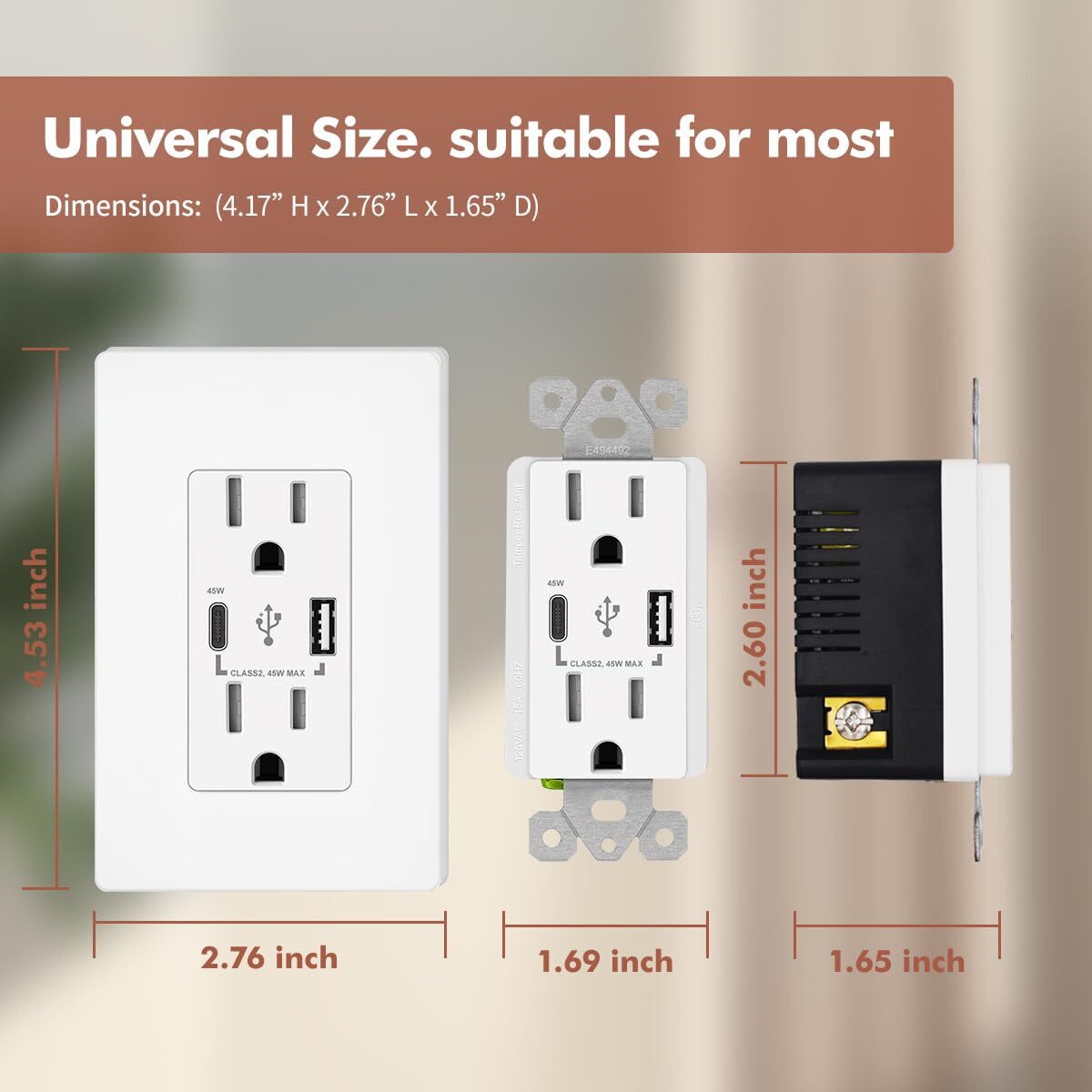45W USB C Outlet PD,Power Delivery Decora Receptacle,15Amp Tamper Resistant,4.8A gallery