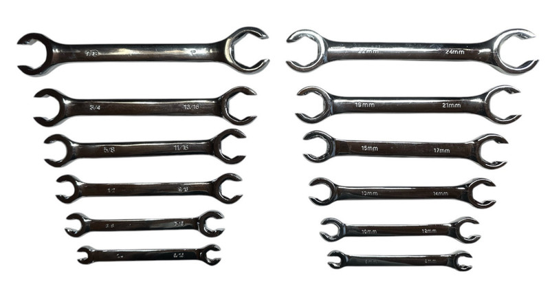 Cal-Hawk 12pc Flare Nut Wrench Set Standard and Metric Sizes in a Holding Pouch gallery
