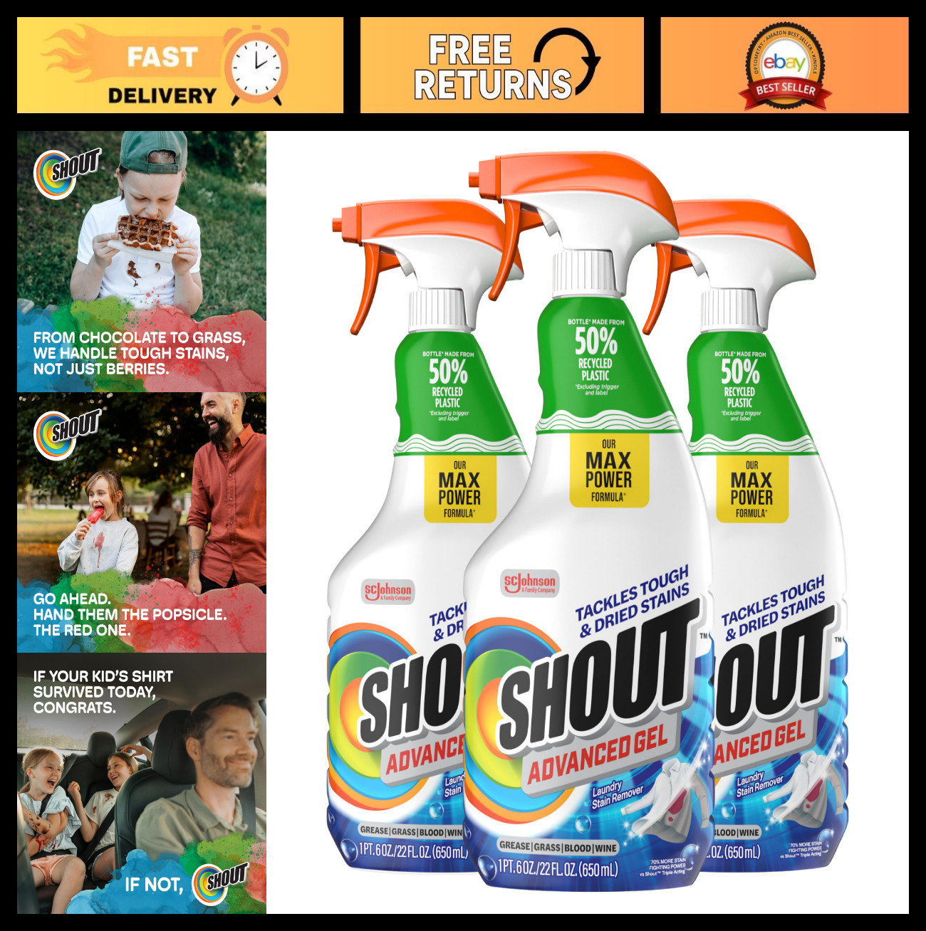 Advanced Laundry Stain Remover Gel - Tough Stains, 22oz Spray, Pack of 3 gallery