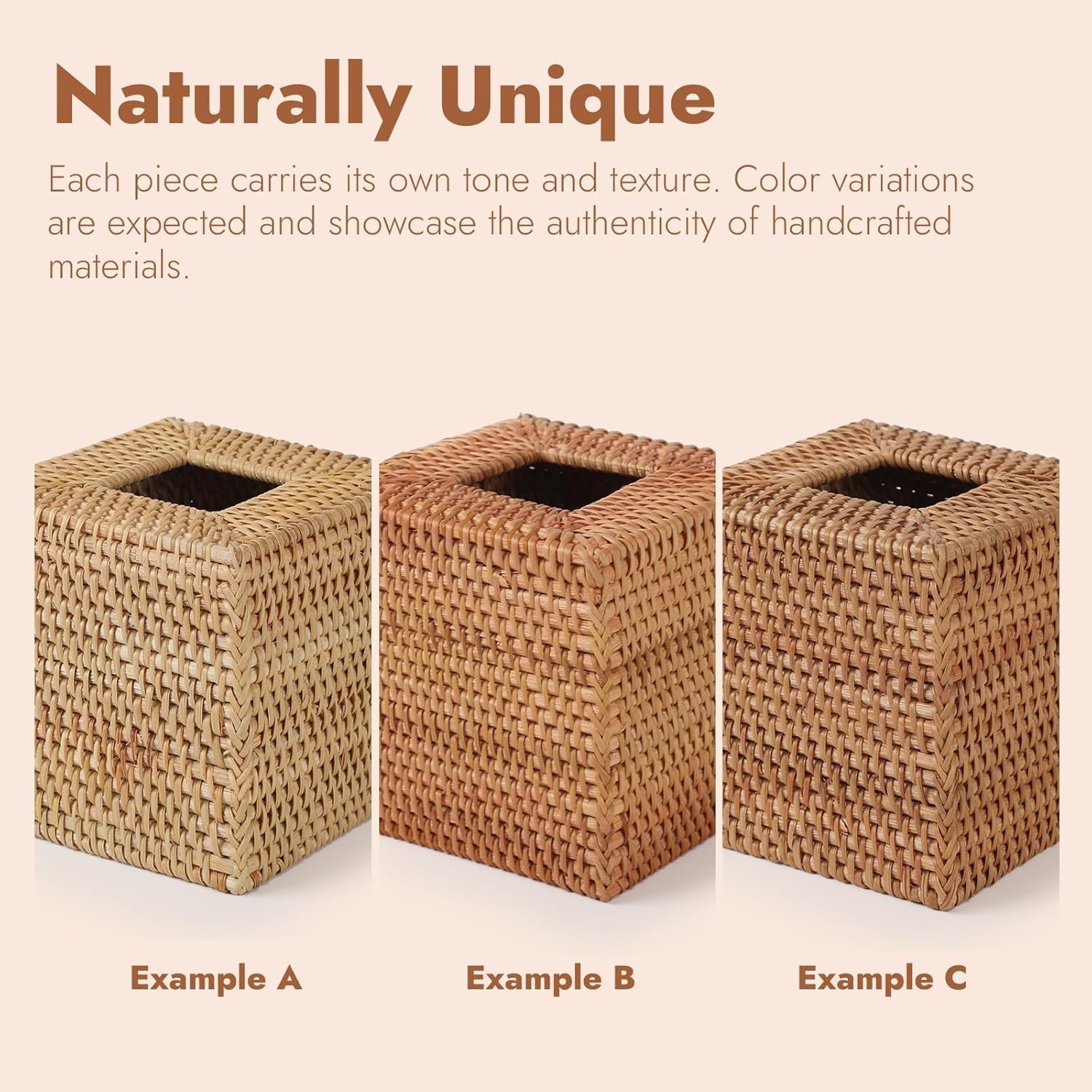 Rattan Tissue Box Cover Square Hand Woven Wicker Tissue Holder 5.5 x 5.5 X 5.7 gallery