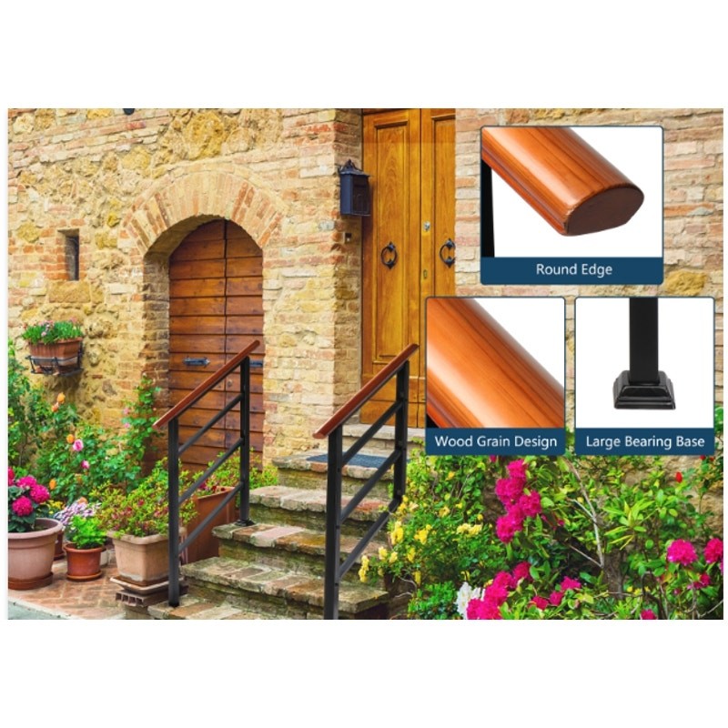 Adjustable Handrail for Stairs 2 & 3 Step Stair Railing Wood Handle Wrought Iron gallery