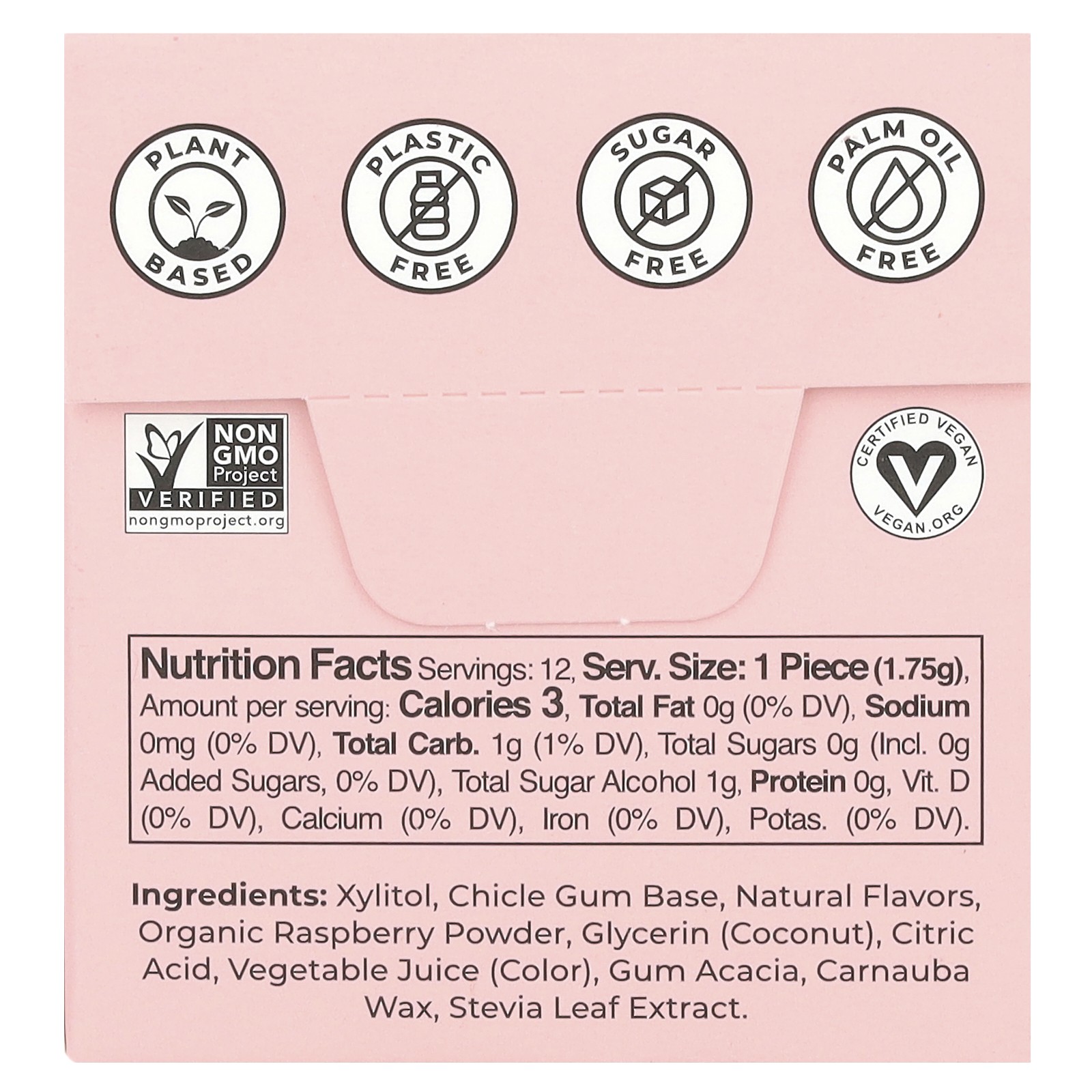 Plant-Based Gum, Raspberry, 12 Pieces gallery