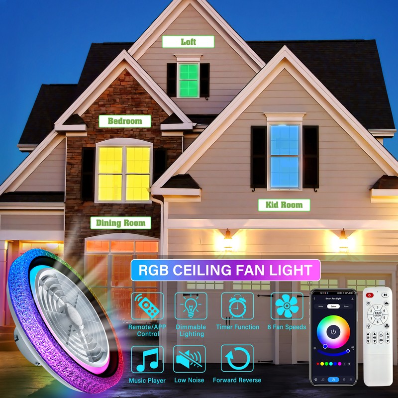TCFUNDY 20" Smart Ceiling Fan with Light Alexa Google Control +Bluetooth Speaker gallery