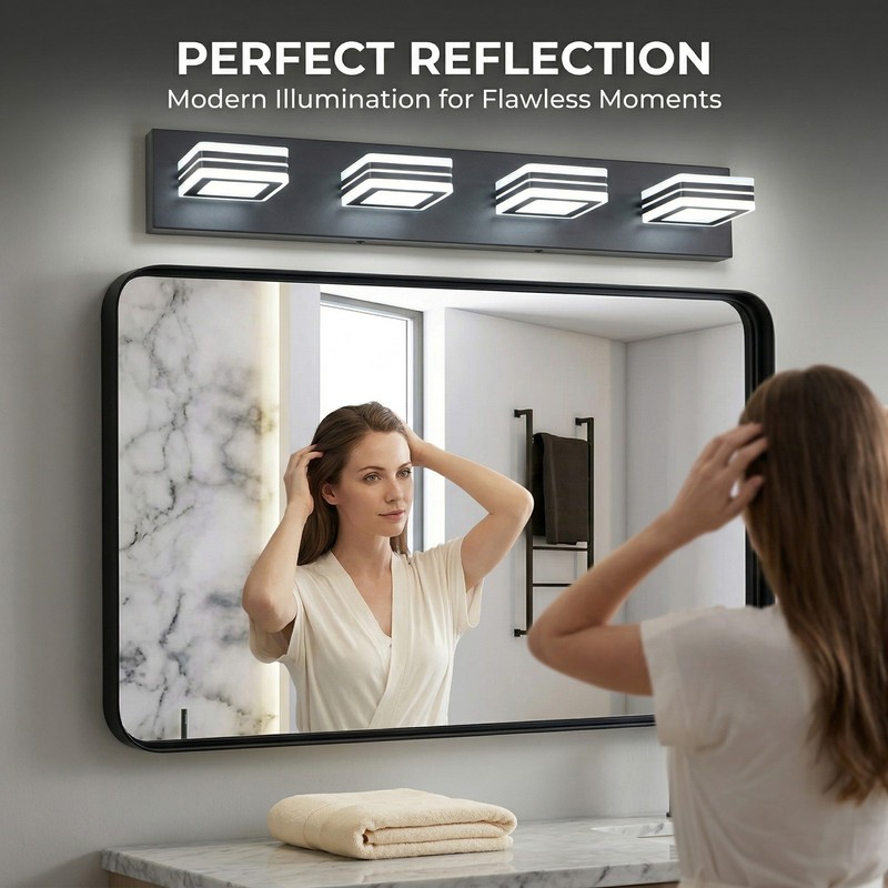 26 Inch 4-Light LED Vanity Light Dimmable Black Bathroom Mirror Wall Light gallery
