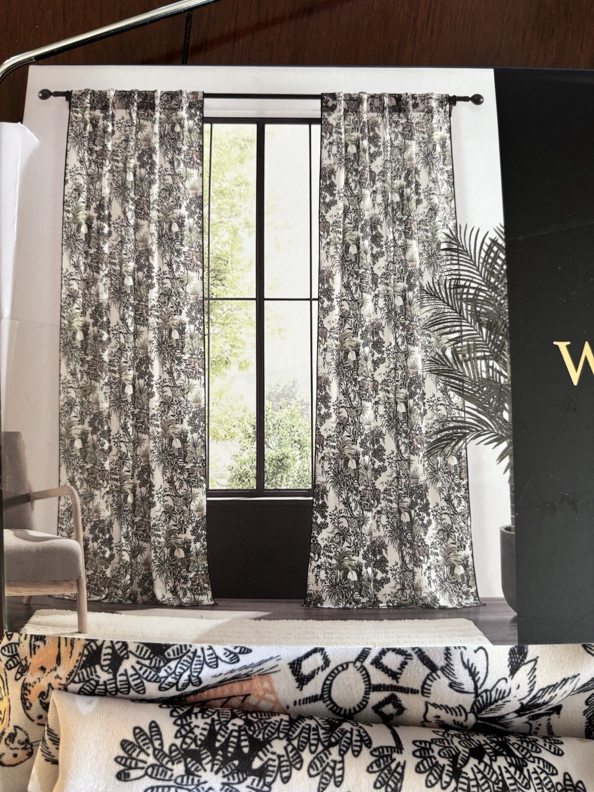 Anatara 2 pc Window Curtains Asian Toile Jungle Tigers Birds ea 37" x 96" New gallery